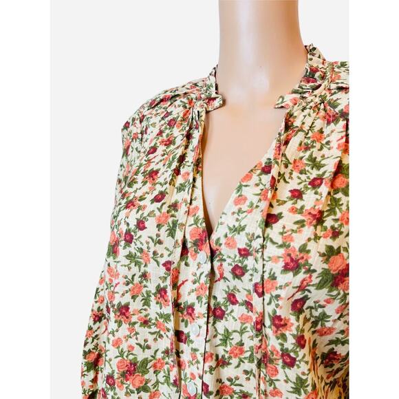 Free People Meant to Be Floral Cotton Long sleeve blouse size XSmall - Picture 7 of 12